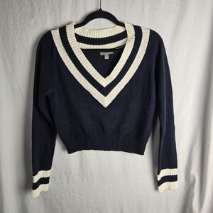 Casting LA Cropped Tennis Sweater Womens Medium Navy Golf Pickleball Sporty
